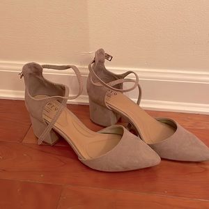 Pointed Toe Block Heel with Gold Buckle on Strap